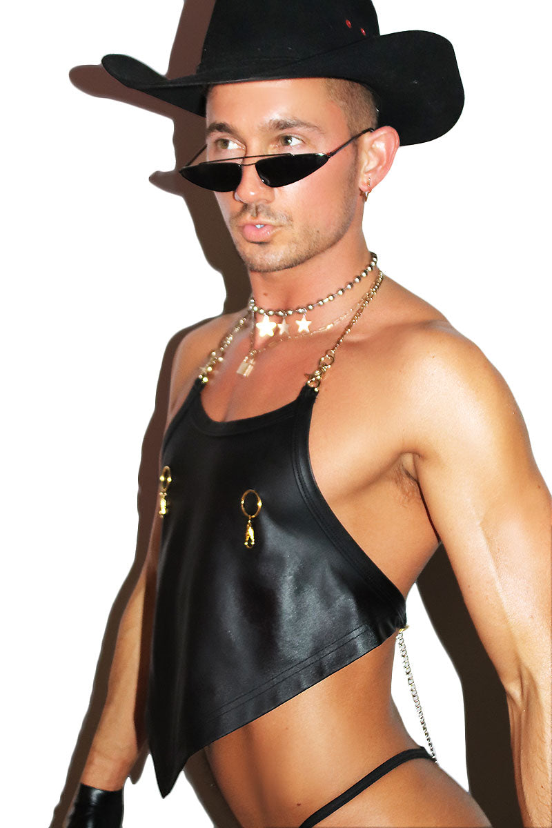 Bondage Leather Handkerchief Crop Tank- Black