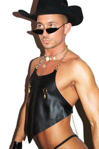 Bondage Leather Handkerchief Crop Tank- Black