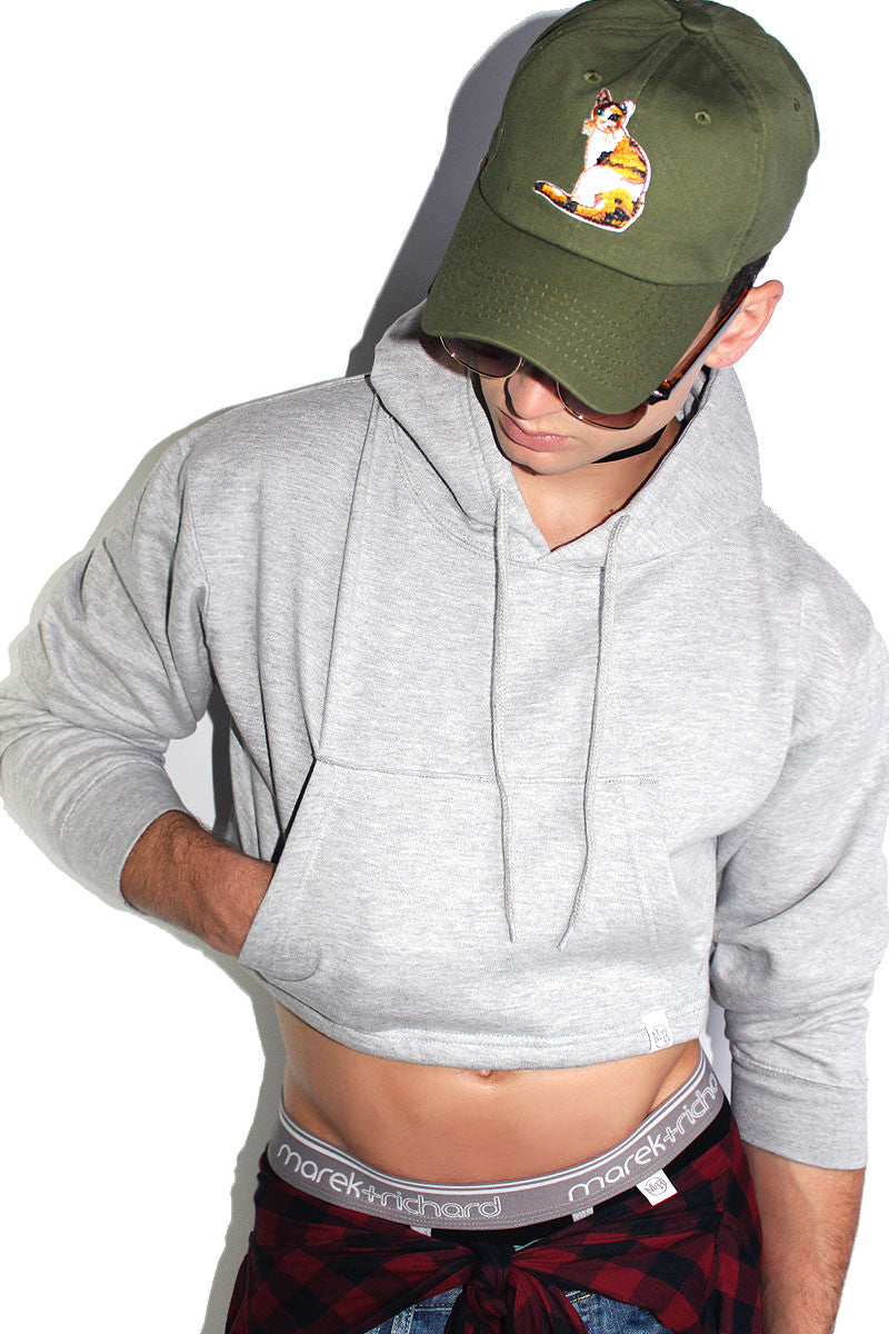 Cocked and Loaded Crop Long Sleeve Hoodie-Grey