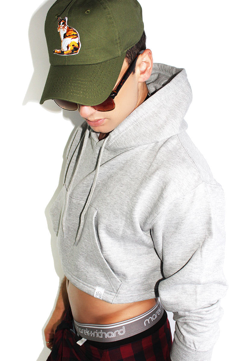 Cocked and Loaded Crop Long Sleeve Hoodie-Grey