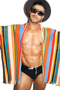 Cannes Stripe Kaftan Lounge Robe- Multi