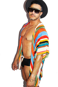 Cannes Stripe Kaftan Lounge Robe- Multi