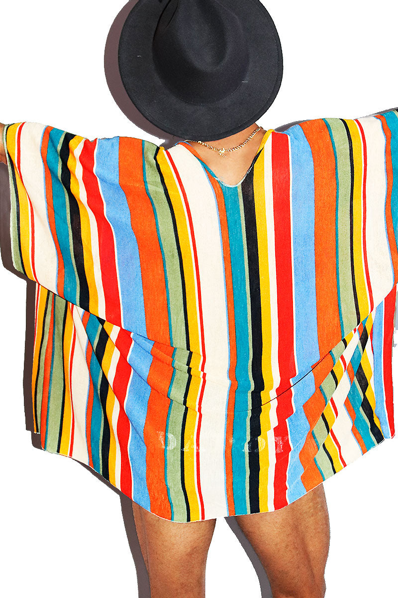 Cannes Stripe Kaftan Lounge Robe- Multi