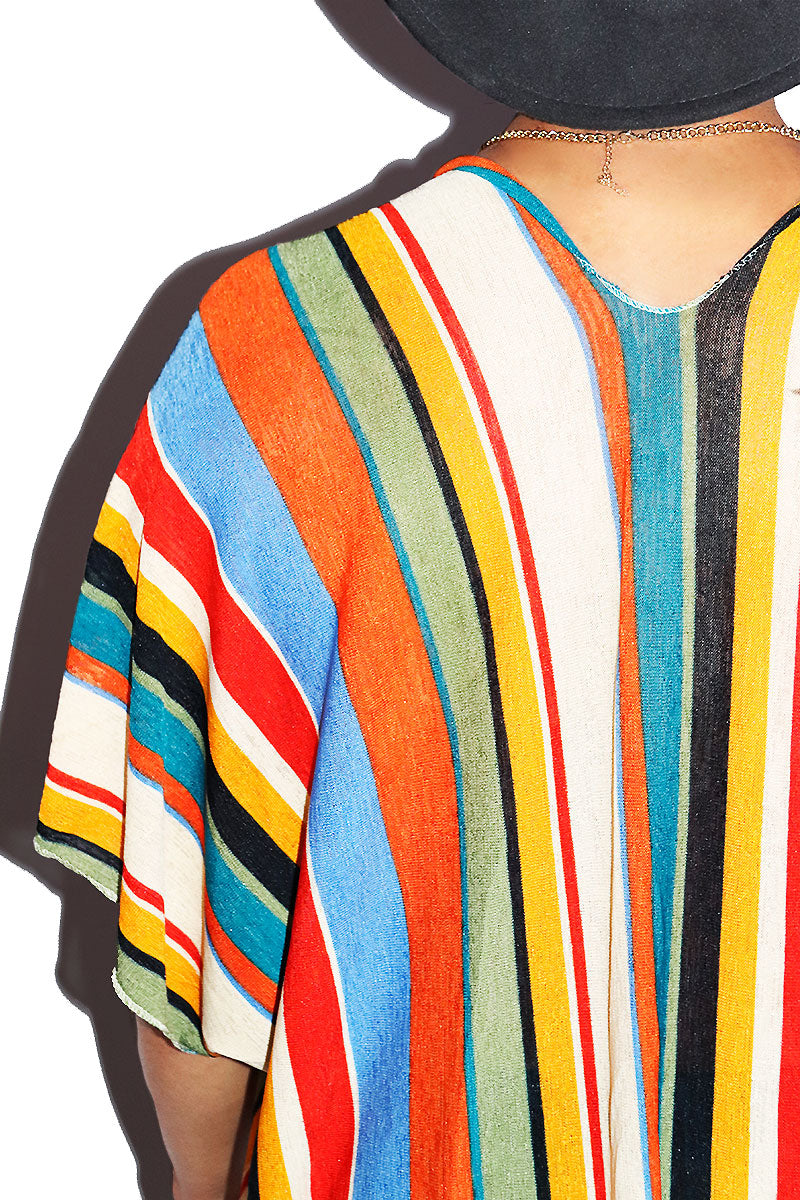 Cannes Stripe Kaftan Lounge Robe- Multi