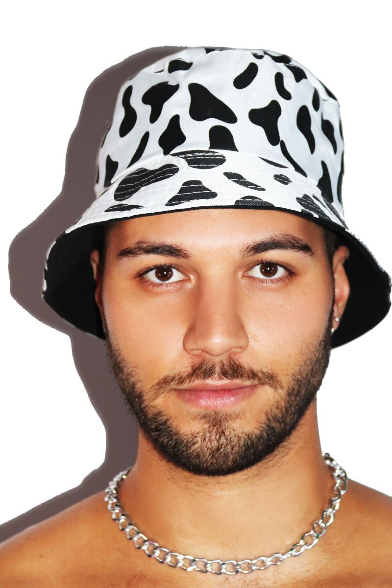 Cow Print Bucket Hat - Black