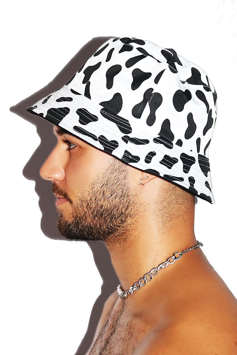 Cow Print Bucket Hat - Black