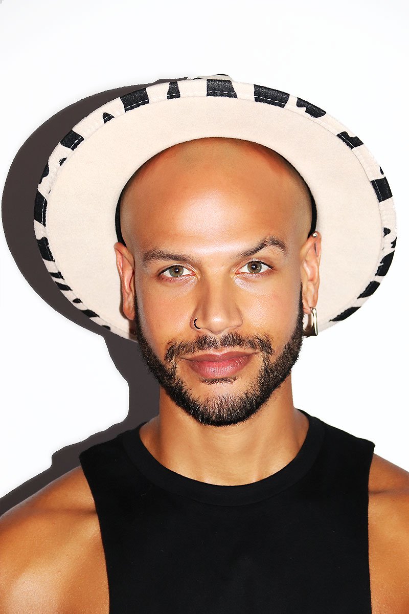 Cow Print Neon Chain Wide Brim Hat - Black