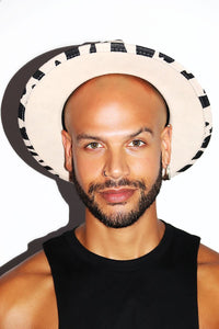 Cow Print Neon Chain Wide Brim Hat - Black