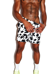Cow Print Gym Shorts- White