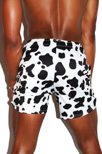 Cow Print Gym Shorts- White