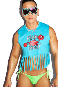 Feelin Crabby Nipple Pinch Fringe Crop Tank- Blue