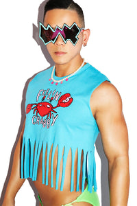 Feelin Crabby Nipple Pinch Fringe Crop Tank- Blue
