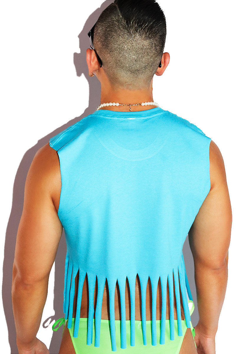 Feelin Crabby Nipple Pinch Fringe Crop Tank- Blue