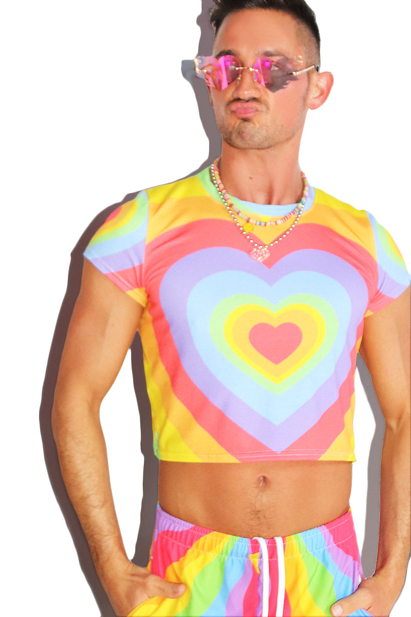 Aura Heart All Over Fitted Crop Tee- Multi