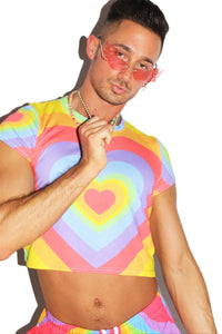Aura Heart All Over Fitted Crop Tee- Multi