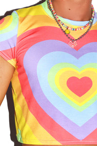 Aura Heart All Over Fitted Crop Tee- Multi