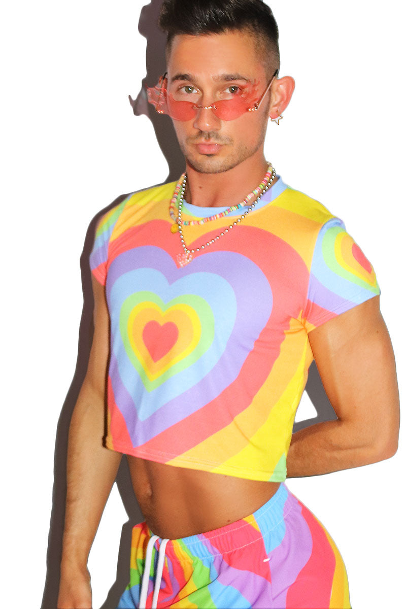Aura Heart All Over Fitted Crop Tee- Multi