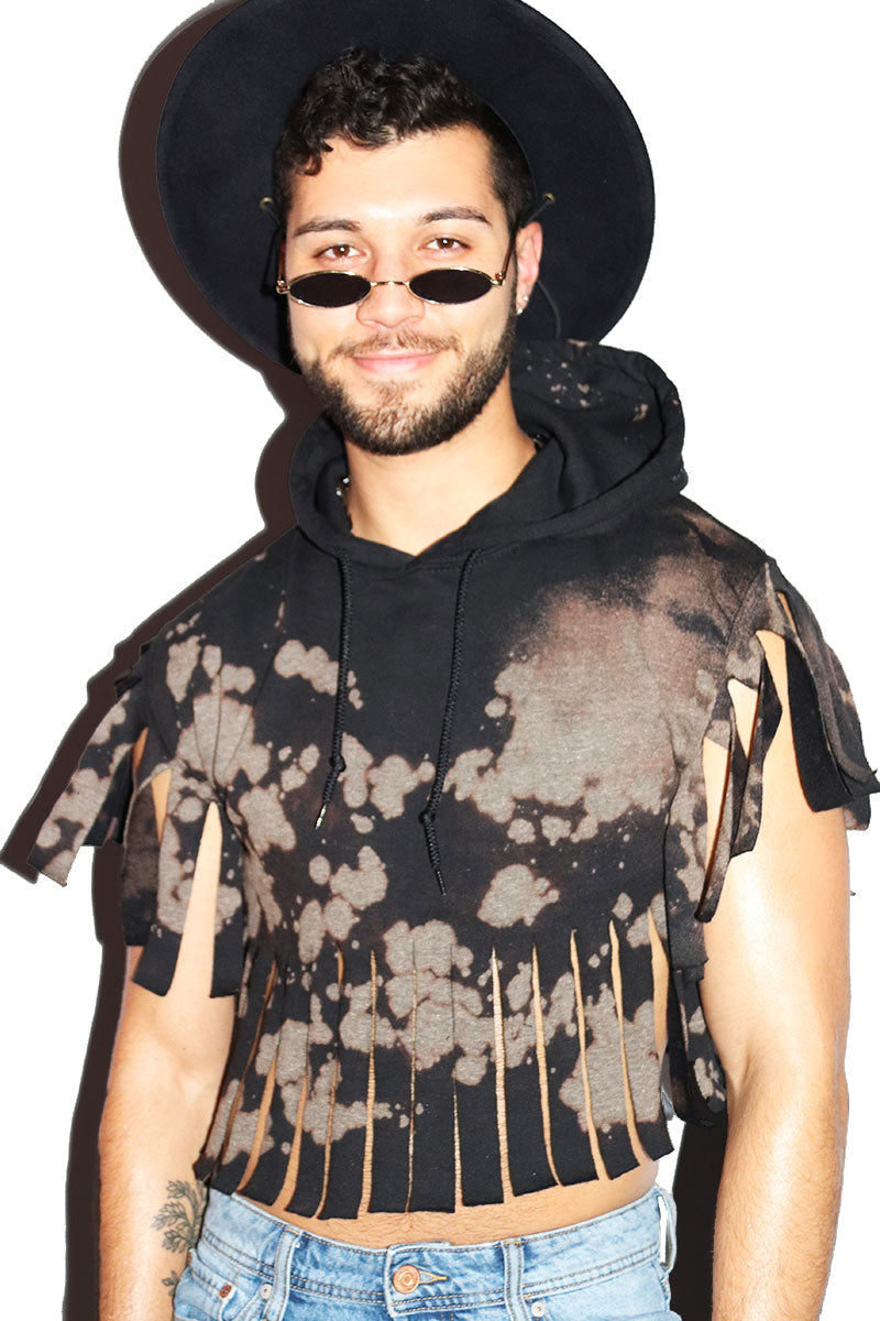 With The Band Fringe Tye Dye Hoodie-Black