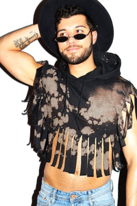 With The Band Fringe Tye Dye Hoodie-Black