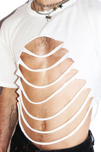 Dripping Shredded Cutout Crop Tee- White