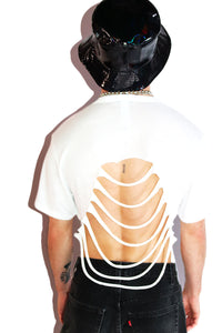 Dripping Shredded Cutout Crop Tee- White