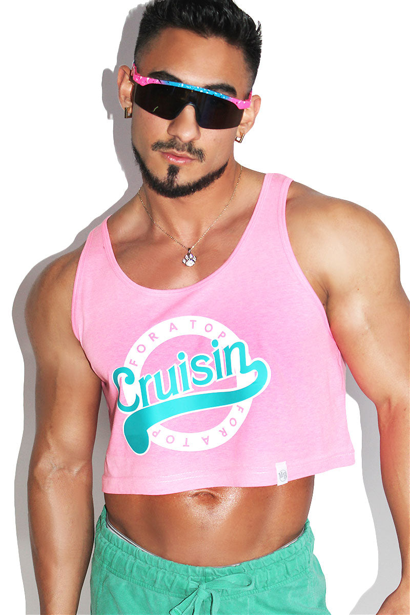 Cruisin For A Top Crop Racerback Tank-Neon Pink