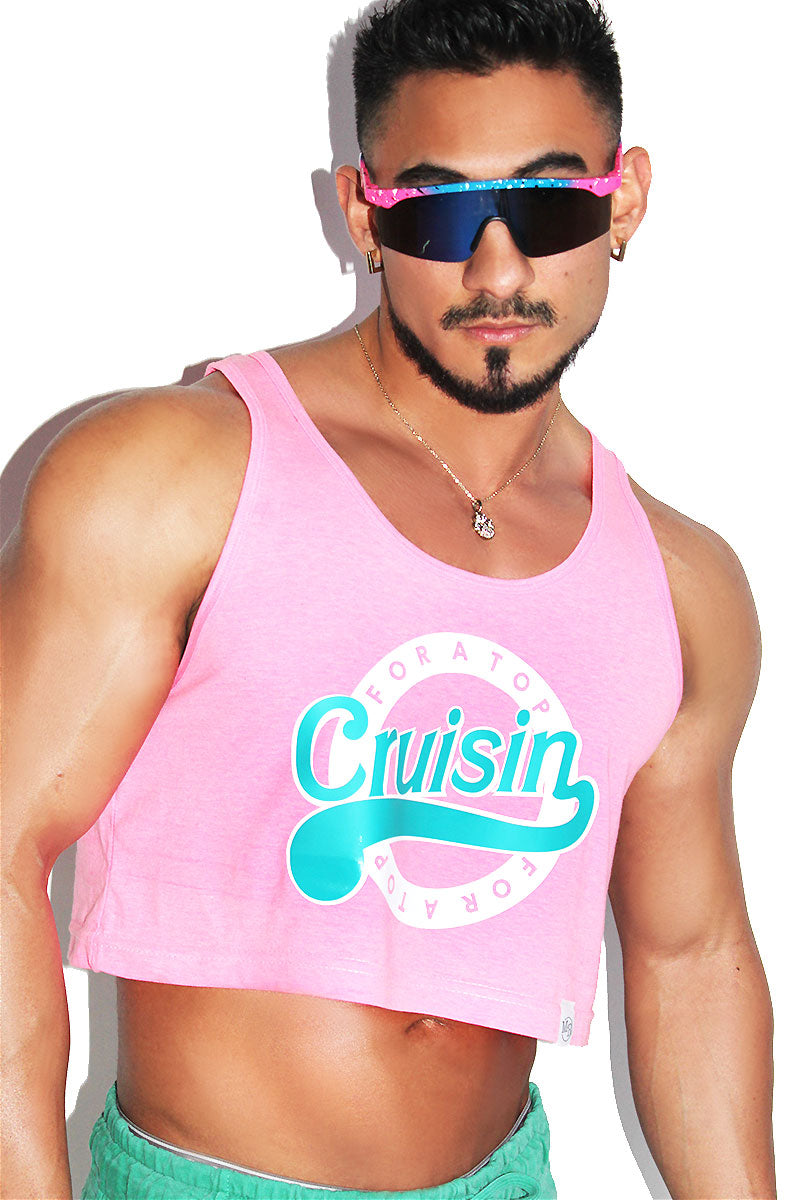 Cruisin For A Top Crop Racerback Tank-Neon Pink