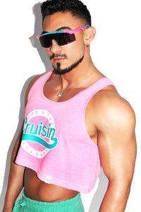 Cruisin For A Top Crop Racerback Tank-Neon Pink