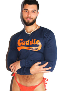 Cuddle Monster Long Sleeve Crop- Navy
