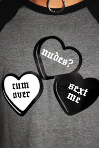 Cum On Over Crop Raglan Tee-Charcoal