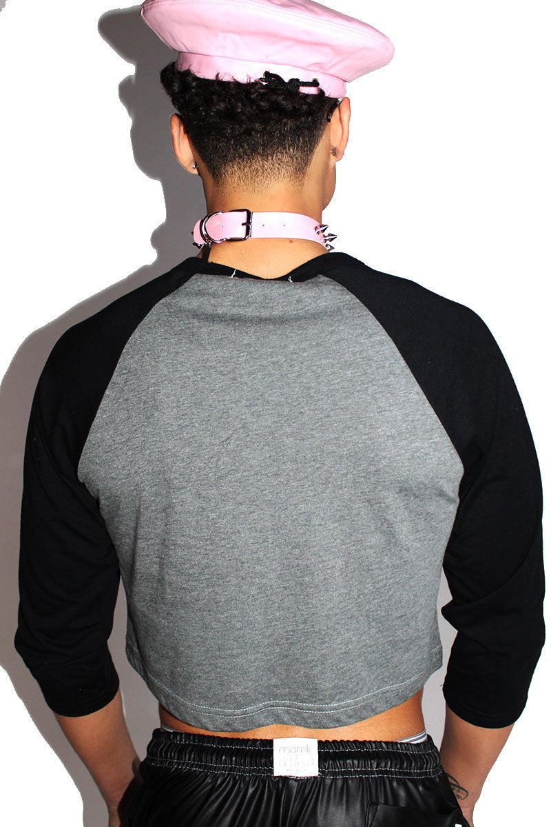 Cum On Over Crop Raglan Tee-Charcoal
