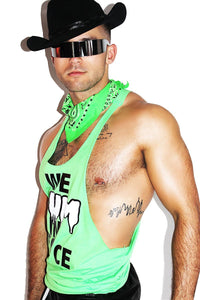 We Cum in Peace String Tank-Neon Green