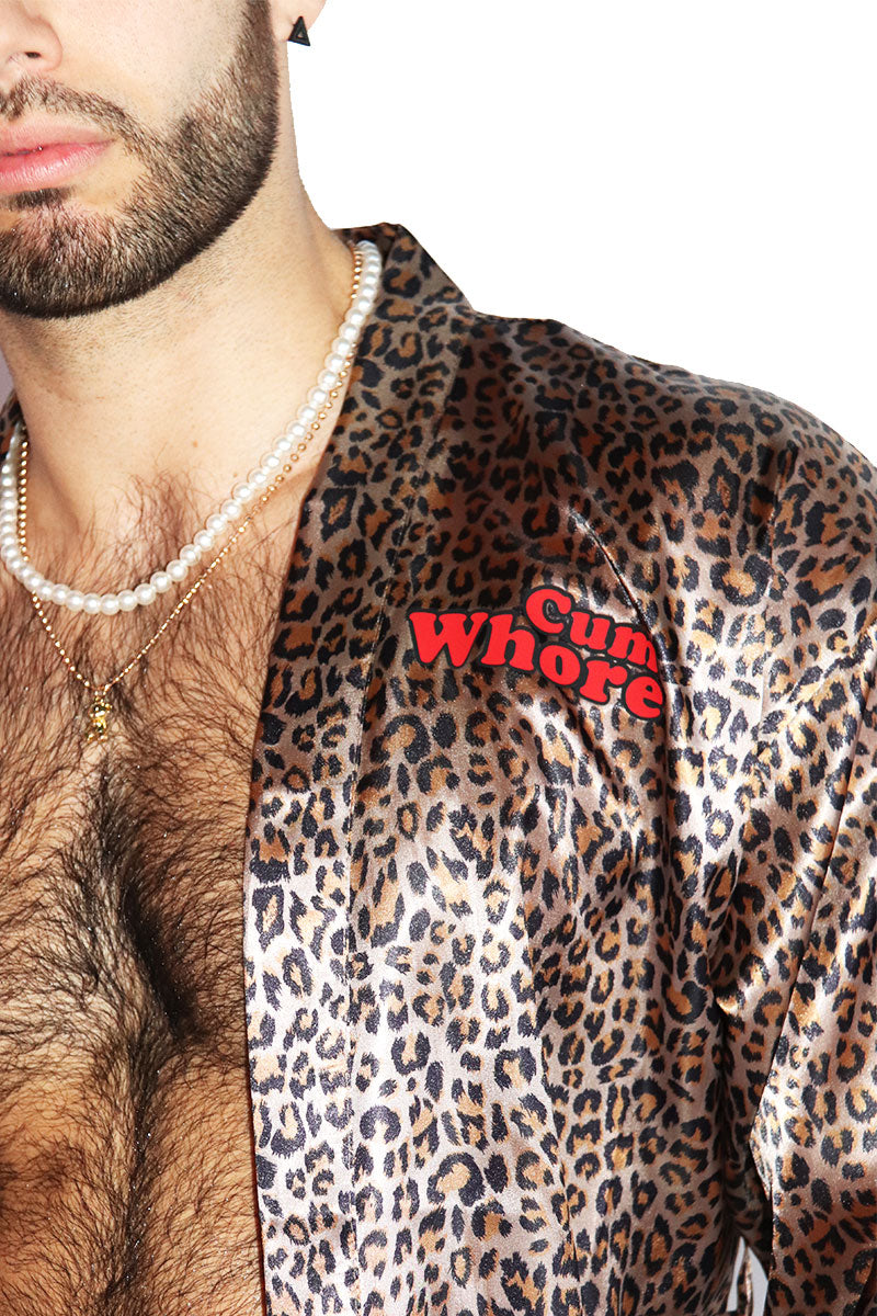 Cum Whore Animal Print Lounge Robe- Black