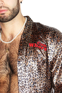 Cum Whore Animal Print Lounge Robe- Black