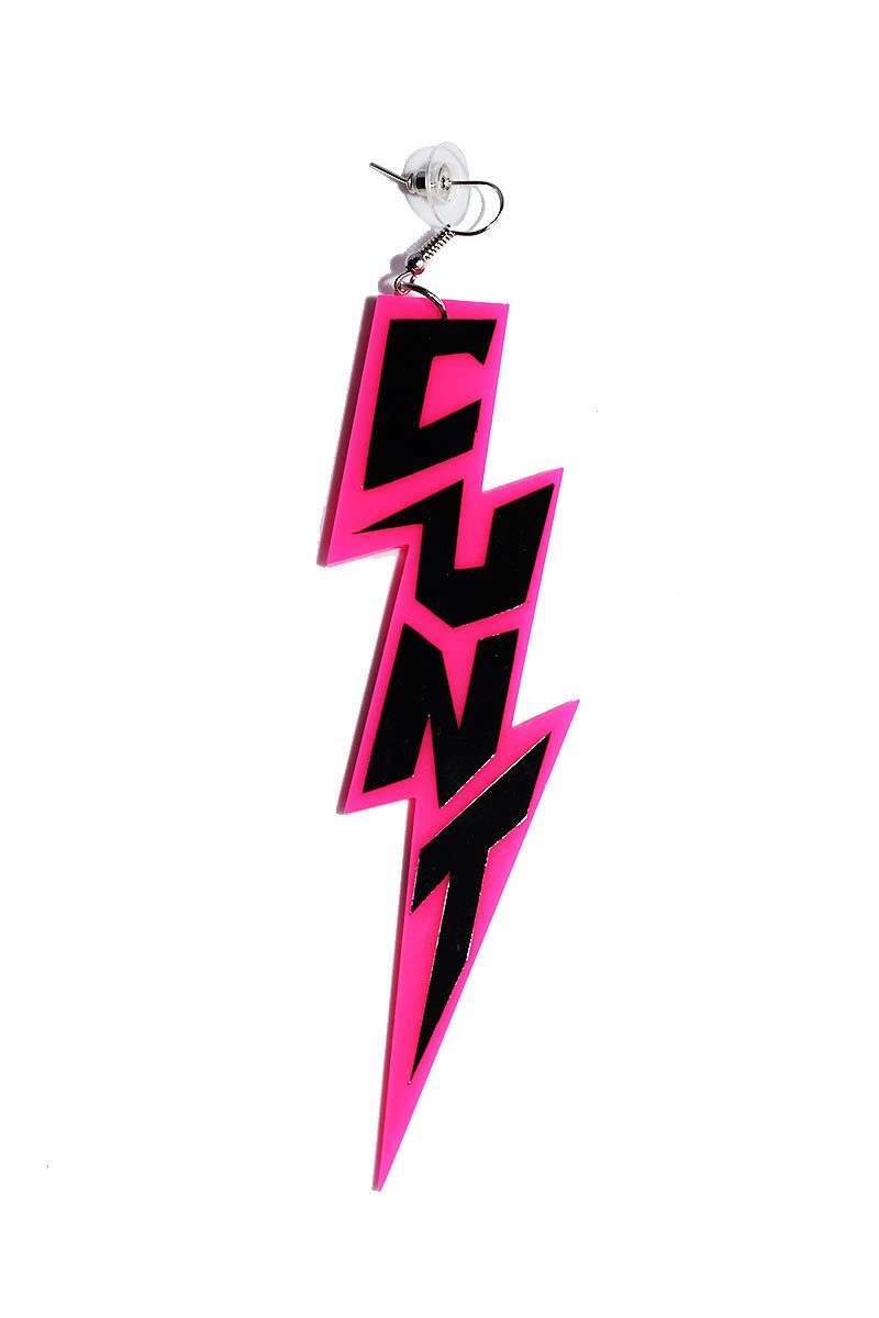 Cunt Lightning Bolt Single Earring-Neon Pink