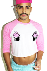 Cupcake Glitter Pasties Baseball Crop Tee-Pink