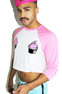 Cupcake Glitter Pasties Baseball Crop Tee-Pink