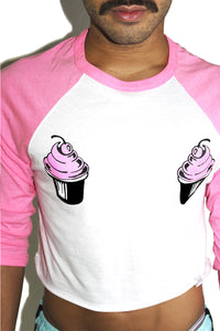 Cupcake Glitter Pasties Baseball Crop Tee-Pink