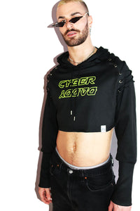 Cyber Daddy Long Sleeve Laceup Crop Hoodie- Black