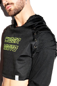 Cyber Daddy Long Sleeve Laceup Crop Hoodie- Black