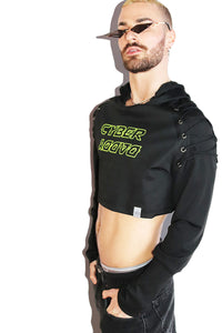 Cyber Daddy Long Sleeve Laceup Crop Hoodie- Black