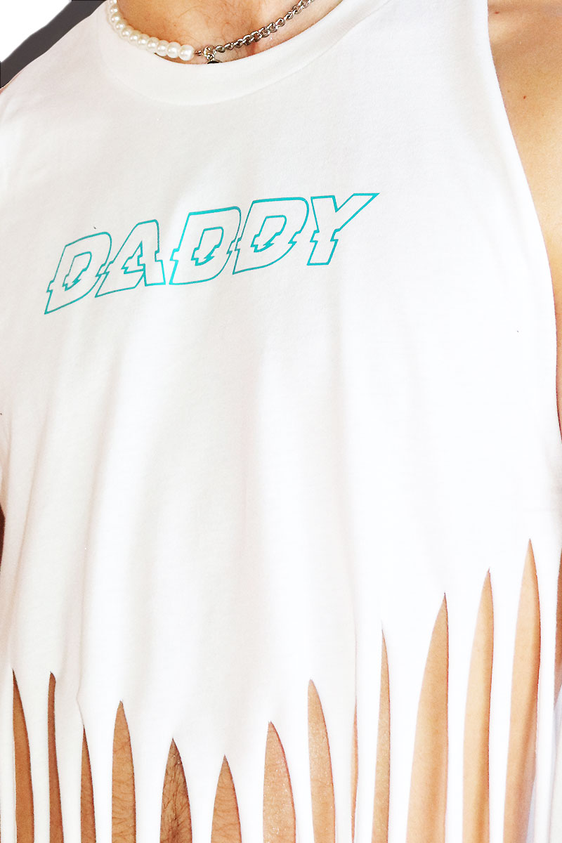 Daddy Fringe Halter Valley Crop Tank- White