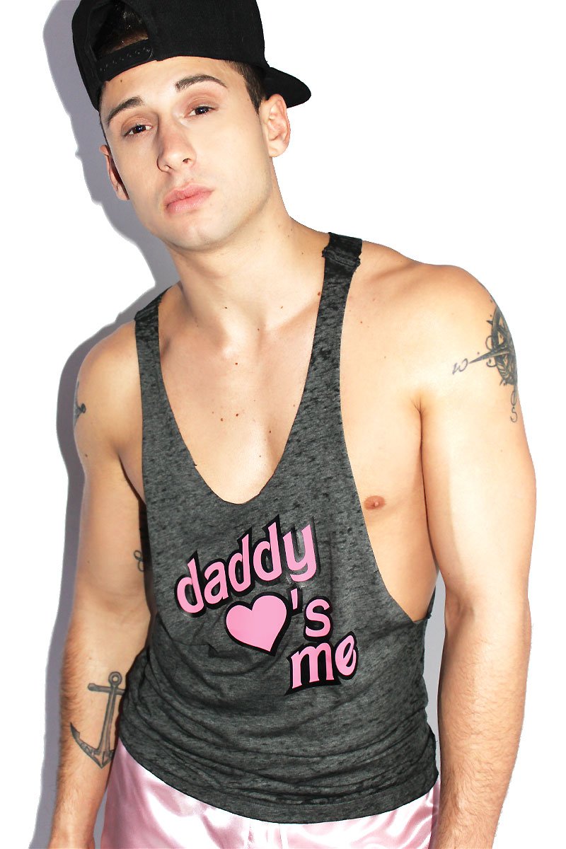 Daddy Luvs Me Burnout String Tank-Acid Grey