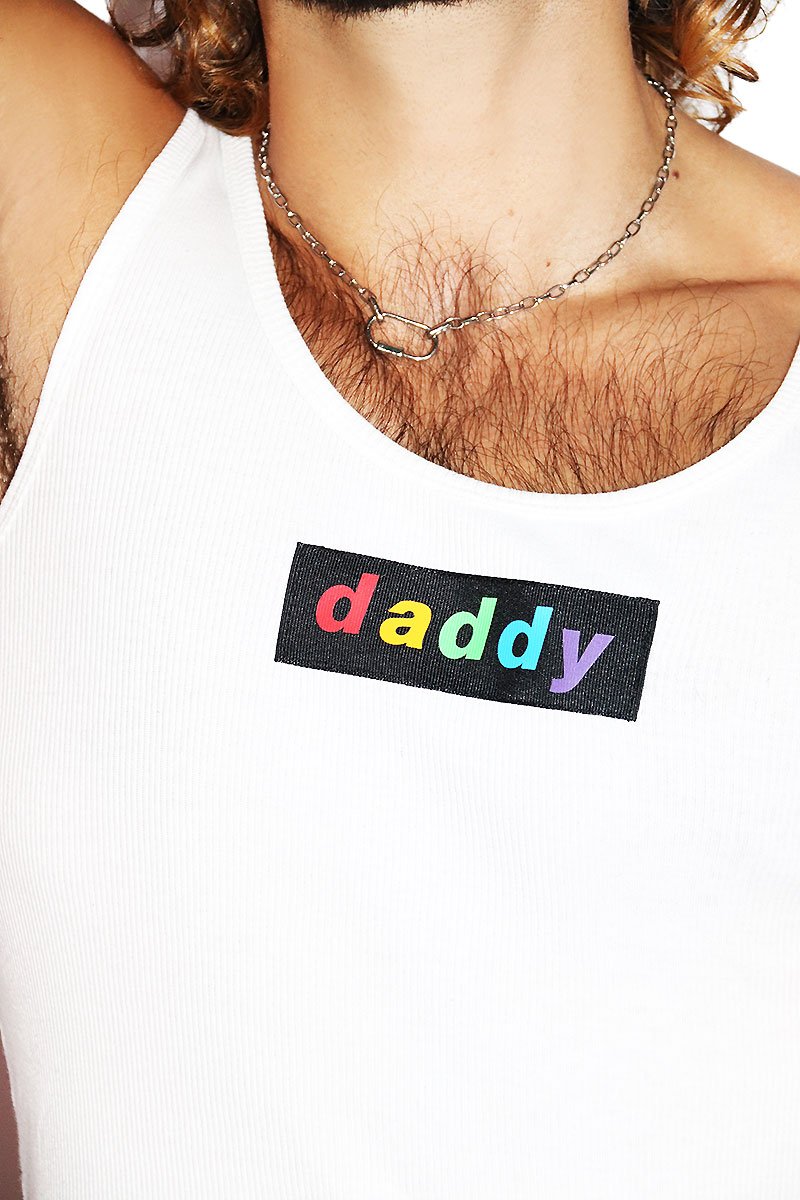 Daddy Rainbow Rib Knit Tank- White