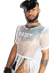 Daddy Mesh Fringe Tee- White