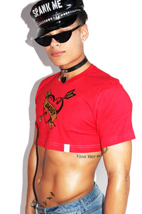 Daddy Tattoo Extreme Crop Tee-Red