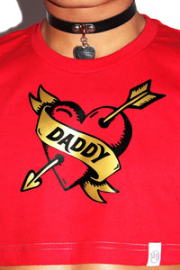 Daddy Tattoo Extreme Crop Tee-Red