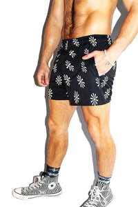 Daisy All Over Print Active Shorts- Black