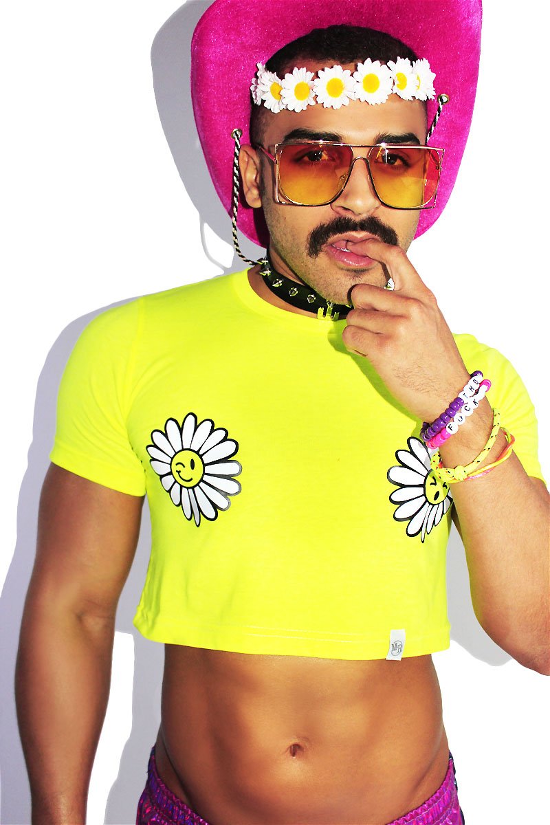 Daisies Pasties Crop Tee- Neon Yellow