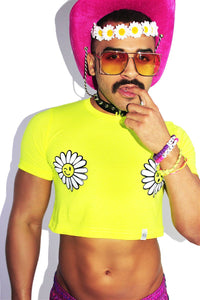 Daisies Pasties Crop Tee- Neon Yellow